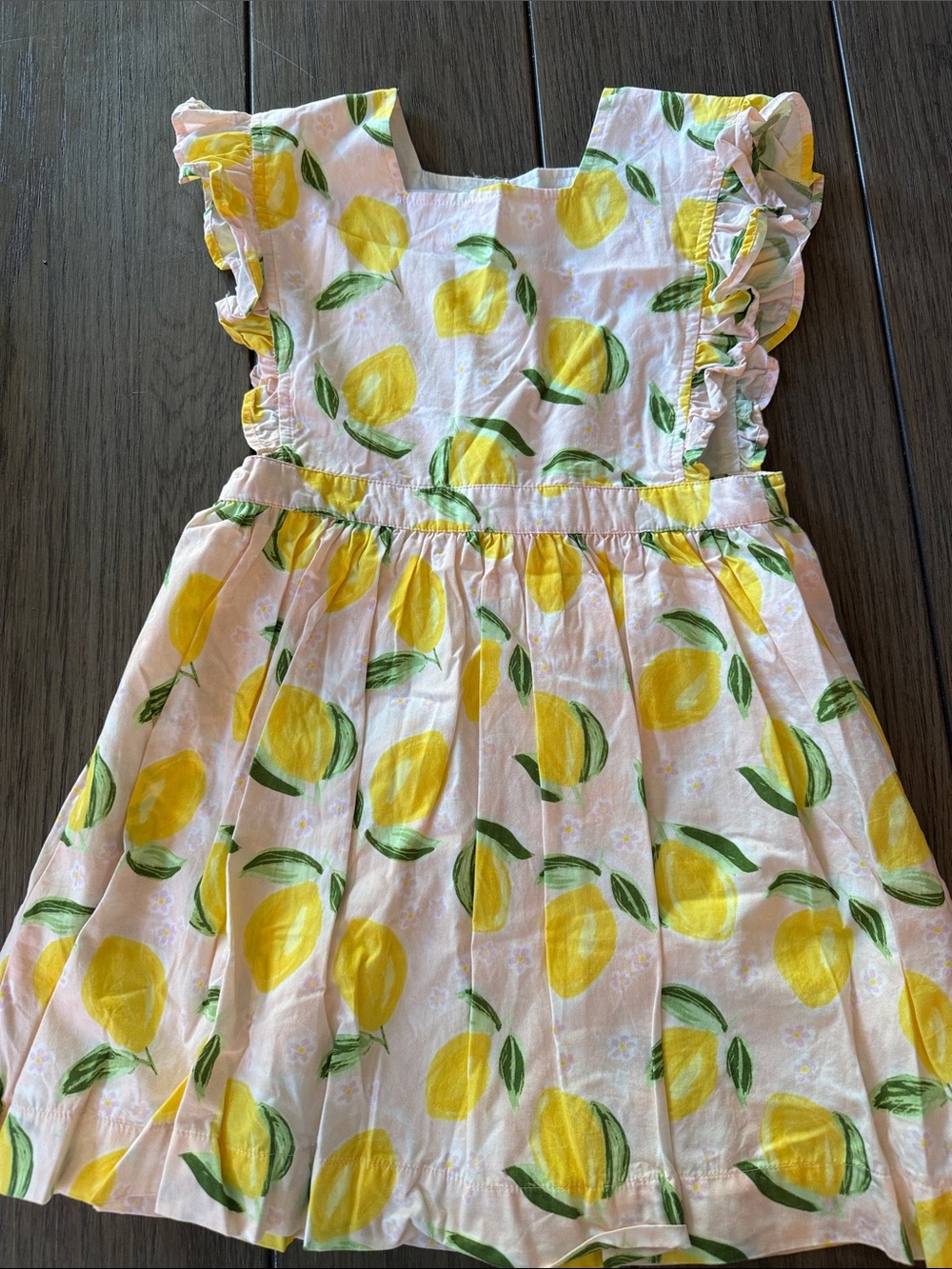 Pink Lemon-Print Ruffle Sleeve Dress for Girls